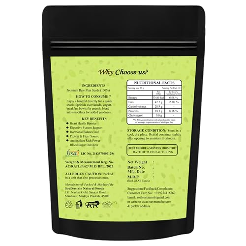 Image of SoulSustain Flax Seeds Brown 150 GM | Raw Linseed for Eating | Omega 3 Rich Seeds | High Fiber Flaxseed for Digestion, Heart Health, Weight Management | Vegan Gluten Free Superfood