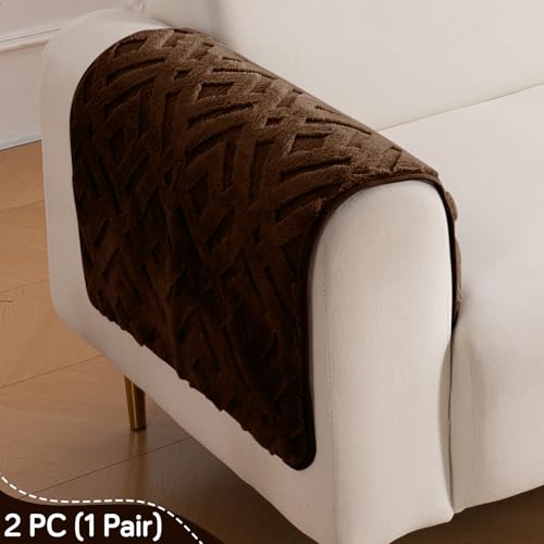Image of HOKIPO 'Velvet Maze' Premium Anti-Slip Sofa Armrest Covers| 1 Pair - Dark Brown (AR-6278-DBR-L*2)
