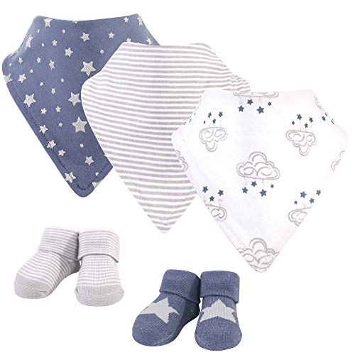 Image of Hudson Baby Unisex Baby Cotton Bib and Sock Set, Cloud Mobile Blue, One Size