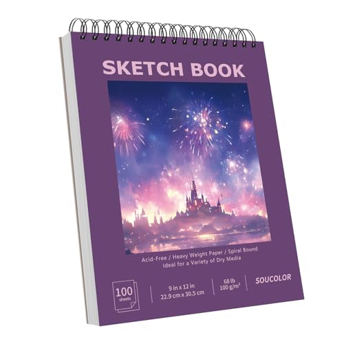 Image of Soucolor 9 inchx12 inch Sketch Book for Women,Purple Girls Sketchbook | Fine-Textured|100 Sheets (68lb /100gsm) Drawing Paper| Art School Supplies for Kids,Beginners, and Adults