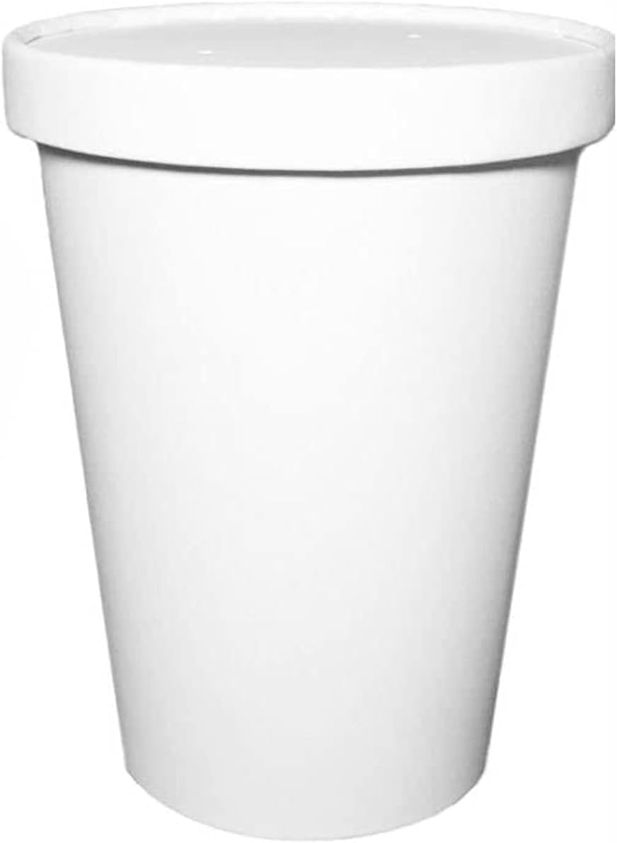 Disposable White Paper Soup Containers with Lids - Paper Ice Cream Cups - Disposable Dessert Bowls For Cold, Frozen Yogurt Cups - Food Storage, Microwavable, Freezer Safe Take Out (16oz, 75 Count)