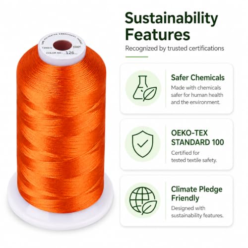 Image of Simthread 5000M 40WT Polyester Embroidery Thread, Pumpkin 126 | 5000M 40WT polyester thread feeds smoothly for machine embroidery, monograms, logos, patches and quilting.