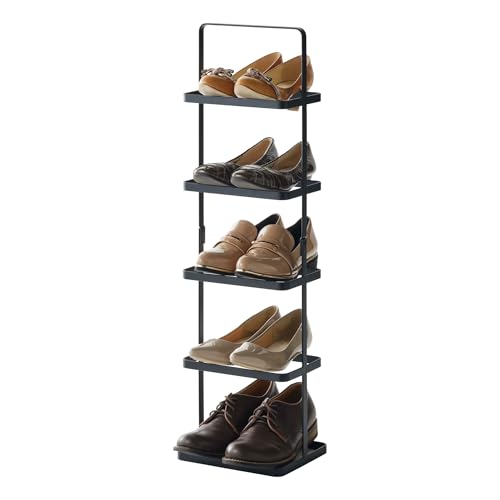 Yamazaki 2479 TOWER Hohes Schuhregal, schwarz, Stahl, minimalistisch, 22 x 18 x 77.5 cm