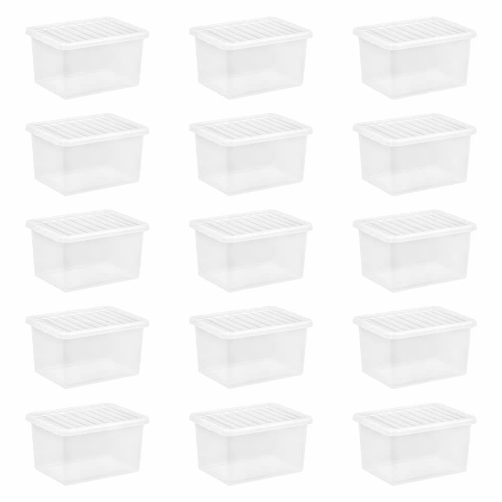 M1ss Crystal/Black Lid 25L Litre Clear Plastic Storage Box With Lids Home Office Stackable Nestable Container Made In U.k (15)