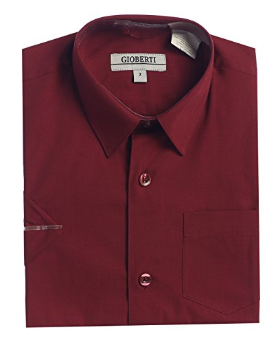 Gioberti Boy's Short Sleeve Solid Dress Shirt, Burgundy, 4 #TOP4