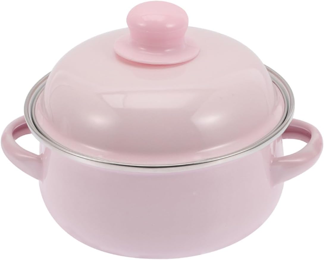 Toyvian Enamel Stockpot with Lid 1.7l Retro Small Enamel Stew Pot with Dual Handles Thickened Enameled Soup Pot for Gas and Electric Stovetop Cooking