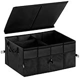 YOUDENOVA Organizador de maletero con tapa (extraíble), caja plegable para coche, maletero, plegable, caja de almacenamiento para coche, color negro