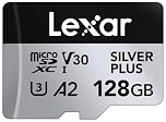 Lexar Silver Plus 128GB Micro SD Card up to 205 MB/s, MicroSDXC UHS-I Flash Memory Card with Adapter, C10, U3, A2, V30, Full HD, 4K UHD, High Speed TF Card for Drone, Action Camera, Handheld Consoles