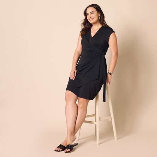 Amazon Essentials Women's Classic Cap Sleeve Wrap Dress with V Neck, Pleated Waist (Available in Plus Size), Black, X-Large by Amazon Essentials - Used condition - Image 7