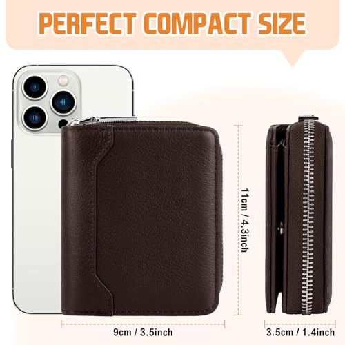 Image of HUANLANG Mens Wallet RFID Blocking Multi Card Holder Wallets for Men Bifold Wallet with Zipper Small Men's Leather Wallet