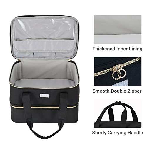 Nagellack Aufbewahrung Tasche,Doppelschichtige Nagellack Organizer für 40 Flaschen(15 ml-0.5 FL.oz) und eins LED-Nagellampe,Tragbare Nagellack Tragetasche für Nageldesign zubehör,Schwarz