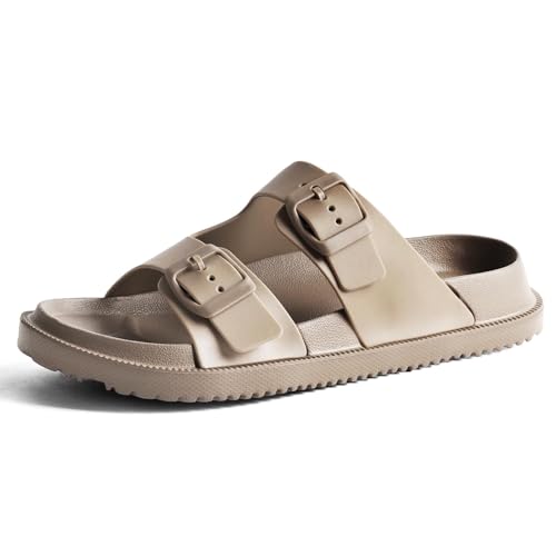 Image of Arch Support Footbed Sandals for Women & Men, Adjustable Double Buckle Comfort Sandals, Cork-Style Cushioned Sole, Casual Walking Slides for Everyday Wear