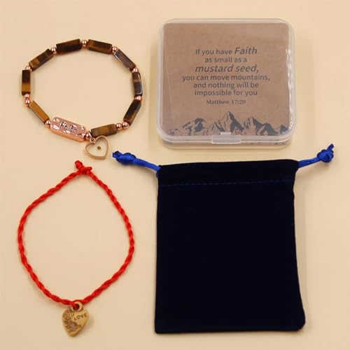 Image of Elastic Faith Bracelet for Women, Adjustable 7 inch Natural Stone Bracelet with Heart Mustard Seed Charm, Spiritual Christian Jewelry for Baptism, Graduation, Religious Celebration YA4856