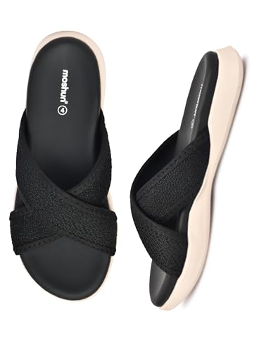 Image of Moshun Criss Cross Sandals for Women & Girls | Multi Strap & X Strap Flat Sandals, Bounce Back Technology Footbed with Adjustable Strap, Anti-Slip Sole | Lightweight Daily Wear Casual Slip-On Sandals