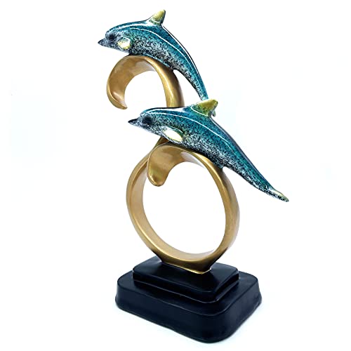 Resin Dolphin Statue Sculpture Frgurine Gift For Home Office Living Room Desktop Display Decorative Decoration (Blue) #TOP1