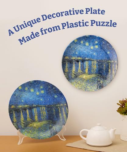 Image of PieceRelax 3D Puzzle Plate 124 Pieces - Van Gogh - Starry Night Over the Rhone - Jigsaw Puzzle for Adults, Decorative Plate with Durable Plastic Pieces, Ideal Gift for Home or Office Decor [PL1003]