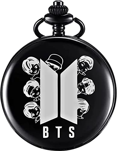 Image of Vintage Gandhi Style Pocket Watch with Engraved Designs & Messages Royal Black Analog for Men Women & Kids Includes Key Ring for car or Bike Keys Ideal Gift