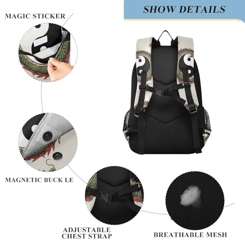 Orange Tiger Chinese Dragon Kids Backpack for Girls Boys, Front Flap School Bag, 17 Inch Heavy Duty Backpack for Kids, Age 6-123