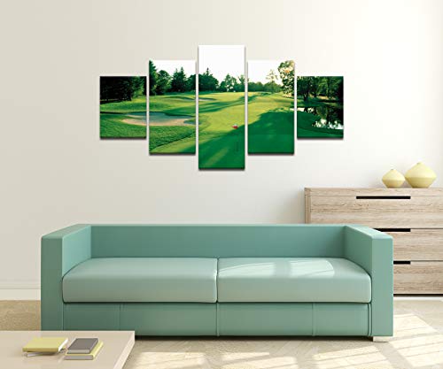 Wall Picture For Living Room Golf Course Canvas Prints Green Grass Field Sunshine Painting Home Decor Modern Landscape Pictures 5 Piece Gallery-Wrapped Framed Stretched Ready To Hang(60''Wx32''H) #TOP1