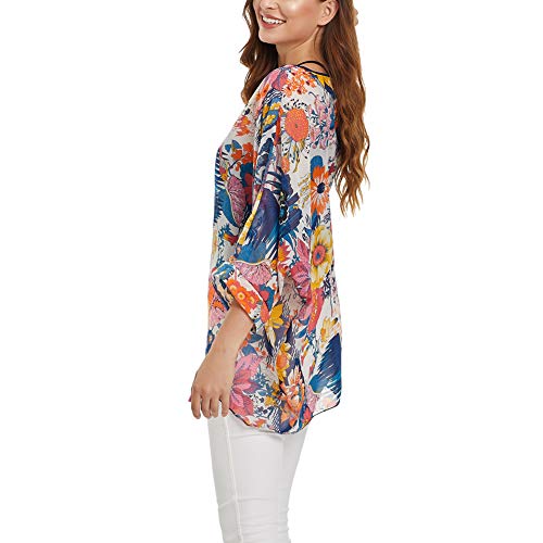 Image of Ckikiou Plus Size Batwing Flowy Semi Sheer Chiffon Blouse Tunic for Women Summer Floral Print Boho Beach Cover ups