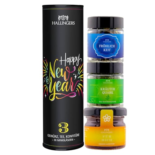 Hallingers 3-teiliges Geschenkset mit Tee, Konfitüre und Gewürz – Feinkost Genuss-Set als...