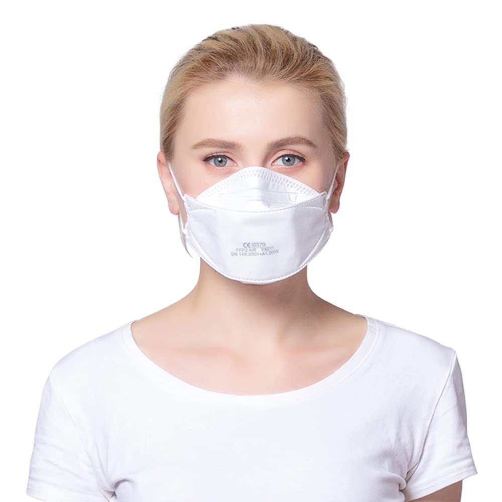 FFP2 Maschera a forma di pesce bianco 5 pezzi Maschere Spedizione dalla Germania, morbidi passanti rotondi per le orecchie, respiratore