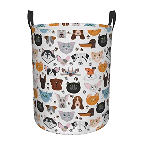 Cartoon Cat And Dog Laundry Basket Circular Hamper Clothes Storage Bucket Daily Necessities Storage Bag S/M Two Sizes #TOP23