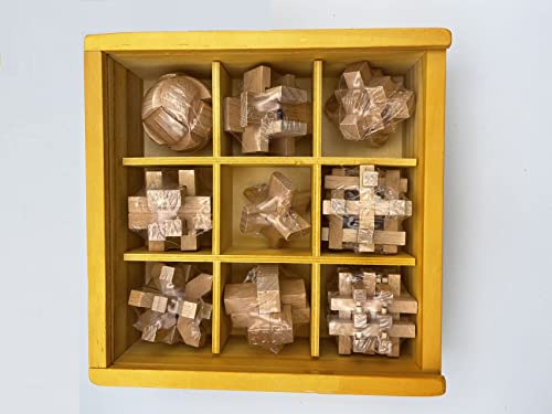 BM-STORE 激難 孔明パズル 木製パズル 知能パズル 暇つぶし 立体パズル ストレス解消おもちゃセット 攻略図付 (九種類タイプ)