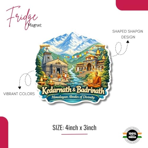 Image of Apna Gift Wooden Fridge Magnet Sticker for Refrigerator Door | Multipurpose Office Magnet Home Kitchen Decor | Souvenir Gift Travel Memory Fridge Decoration | 4 x 3 Inch Magnet (Kedarnath & Badrinath)