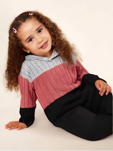 Image of Toddler Kid Girls Clothes Ribbed Color Block Long Sleeve Hoodie Sweatsuit Set Fall Outfits