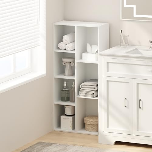 Image of Furinno Reed Closet Organizers and Storage, 7-Cube Closet Organizer, Open Shelf Closet Storage, for Wardrobe, Bedroom, Living Room, White