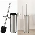 BESy Toilet Brush and Holder, Toilet Cleaner Bowl Set with Two Brush with Extra Long Handle, Durable Bristles Toilet Scrubber and Covered Holder, Drip-Proof Stainless Steel Brushed Nickel