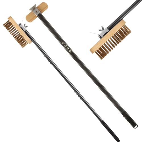 ACXFOND Pizza Oven Brush with Scraper,Grill Brush, Pizza Brush for Pizza Oven, 47.2 Inch Long Handle, Detachable Swivel Head Adjustable for Pizza Oven