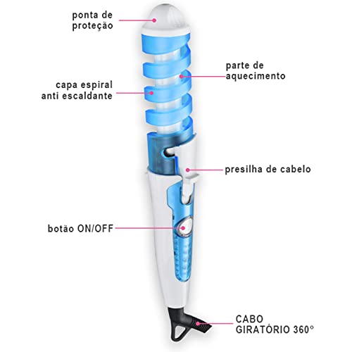 Morina Modelador Spiral de Cachos Essenza Bivolt Automático 60HZ com Guia Direcionadora, Multilaser,