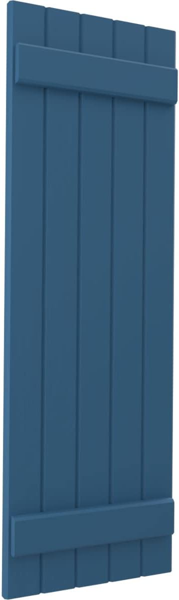 17 1/2"W x 59"H Americraft Five Board (2 Batten) Exterior Real Wood Joined Board-n-Batten Shutters (Per Pair), Sojourn Blue