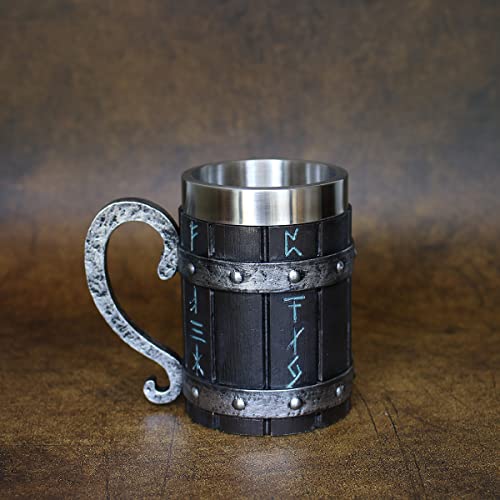 Ottalent Norse Viking Oak Wooden Beer Mug Stein With Stainless Steel Liner,Nordic Viking Runes Tankard Coffee Cup For Men Father’s Day Gift 17Oz. #TOP5