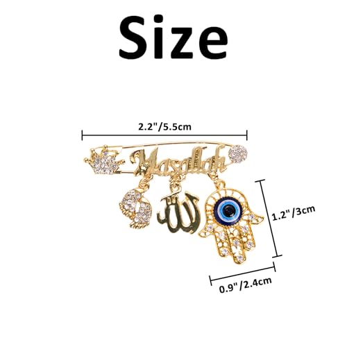 Image of SANDOO AYATUL KURSI Allah Pin - Turkish Evil Eye Pin,Crown Hand Protection Blessing Brooch Amulet with Rhinestone, Muslim Gifts Islamic Jewelry for Women Girls Baby