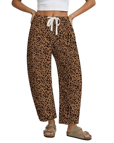 GRAPENT Loose Fitting Jeans for Women Womens Pull on Jeans Brown Barrel Plus Size Wide Leg Womens Wide Leg Pants Cropped Women Barrel Pants Brown Cheetah Size XX-Large US 20 to 22