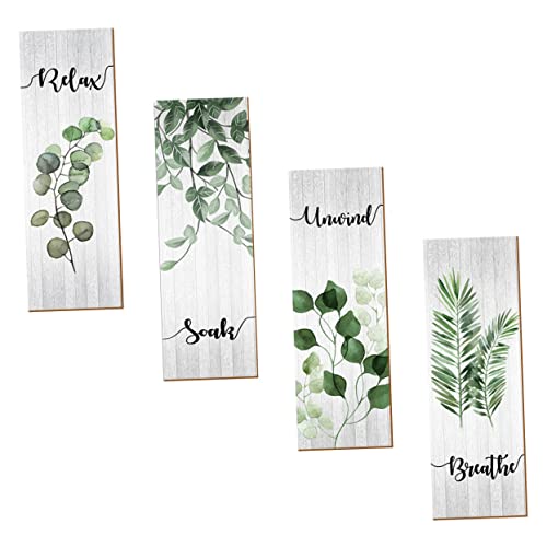 Placas de madera decorativas para baño Cabilock pack de 4 carteles colgantes para aseos 2