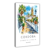 QOGDAF Póster de lienzo de viaje en acuarela de Córdoba, diseño de España, decoración de dormitorio, paisaje, oficina, habitación, regalo, 20 x 30 cm