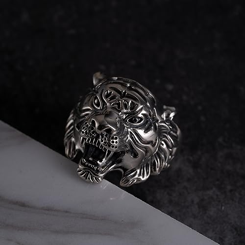 Anneau d'animal de tête de tigre bague argent massif durable - 5