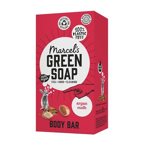 Marcel's Green Soap - Body Bar Argan & Oudh - Risparmia 3 bottiglie di gel doccia normale - 100% ecologico - 100% vegano - 97% biodegradabile - 150 G