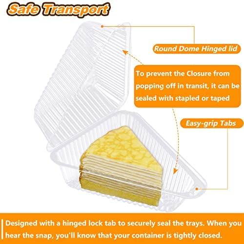 100 Pack Thickened Cake Slice Containers with Lids 5 Inch Plastic Disposable Individual Pie Slice Containers Clear Cheesecake Containers Triangle Cake Carriers for Cheesecake Dessert, with Stickers