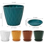 6 inch Plant Pots, 5 Pack Flower Pots Outdoor Indoor, Planters with Drainage Holes and Tray Saucers - Image 2