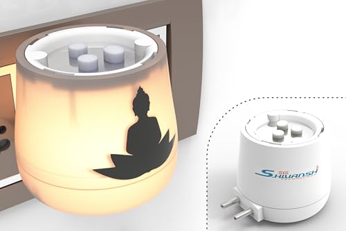 Image of SHIVANSH TECHNOLOGY Electric Kapoor Dani Camphor Burner & Diffuser for Home | Puja Camphor Machine with Night Lamp | Aroma Oil & Incense Burner with Safety Features (Warm White Light, Buddha-1)