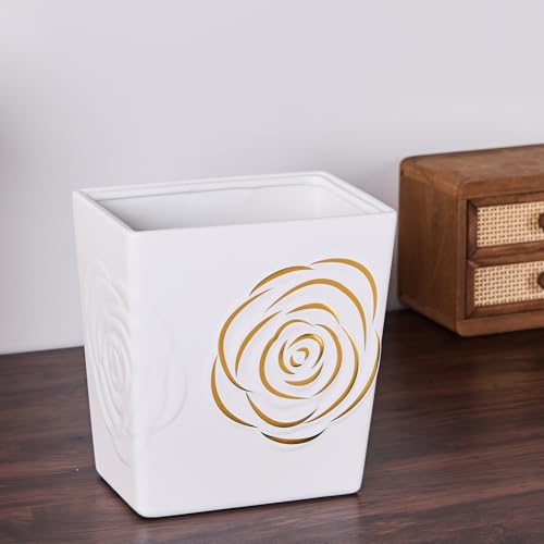 Caneca de basura rectangular de cerámica blanca y oro 9 litros miniatura 3