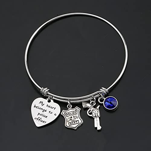 POTIY Police Officer Gift Correctional Officer Bracelet My Heart Belongs to a Police Officer Bracelet Gift for Police Mom Wife Daughter Girlfriend3