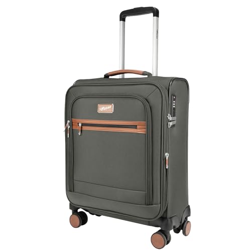 Image of F Gear Softair Small Cabin Soft Luggage | Lightweight Expandable Carry-On Trolley Bag with 360 Spinner Wheels, Silent 8-Wheel System, Built-in TSA Lock, Anti-Theft Zipper & Luggage Tag (Grey)