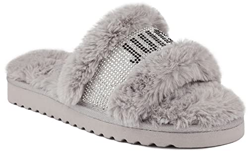 Juicy Couture Women's Slide Sandals With Faux Fur Slipper Sandals, Furry Slides, Womens Slip On Slippers-Halo-Grey-11 #TOP30