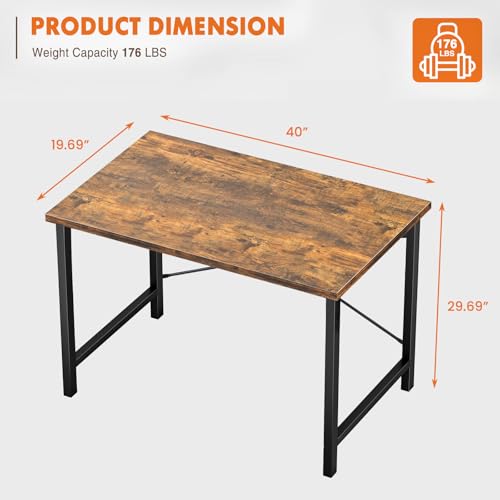 Sweetcrispy Computer Small Office Desk 40 Inch Student Study Writing Work with Headphone Hooks & Storage Bag Modern Simple PC Home Bedroom Table, Rustic Brown - Image 4